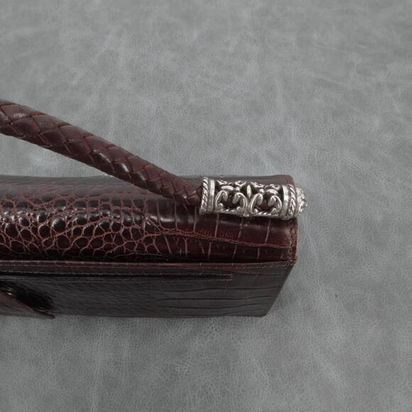 Brighton Handbag Womens Croc Embossed Brown Leather Braided Top Strap Purse - Picture 4 of 16